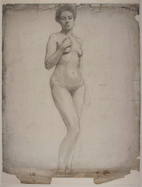 (Standing Nude Female - Right Arm across Right Breast)