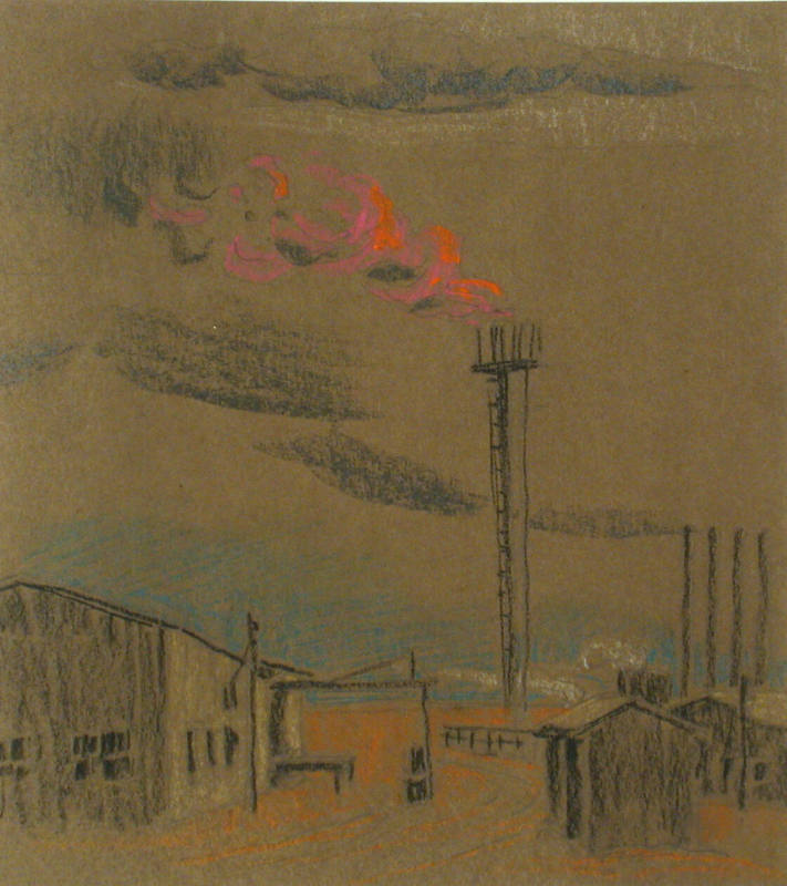 Gustave Baumann, Oil Farm Non-Oil Farm Hobbs Beacon, n.d., pencil and pastel on paper, 11 x 10 …