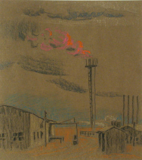 Gustave Baumann, Oil Farm Non-Oil Farm Hobbs Beacon, n.d., pencil and pastel on paper, 11 x 10 …