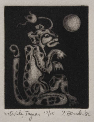 Eleanore Bender, Waterlily Jaguar, 1982, etching and aquatint, 3 × 2 1/2 in. Collection of the …