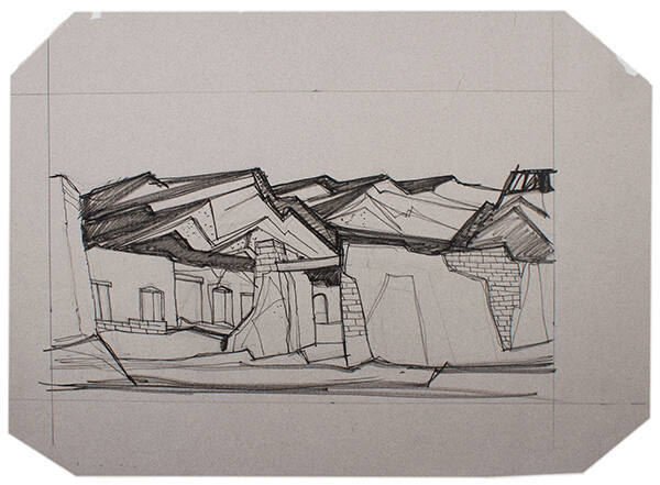 Adobe and Wild Plums (Transfer Sketch)