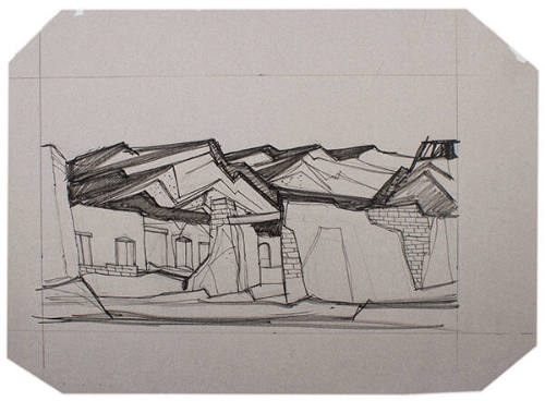 Adobe and Wild Plums (Transfer Sketch)