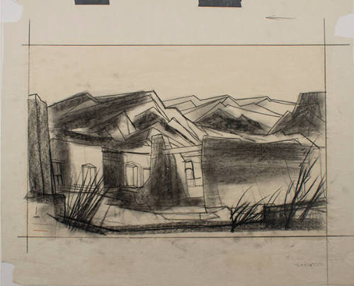 Adobe and Wild Plums (Preliminary Sketch)