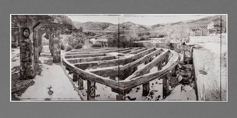 Cyanide tank support ruins at abandoned silver mill, American Flat, Nevada