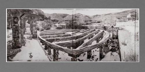 Cyanide tank support ruins at abandoned silver mill, American Flat, Nevada