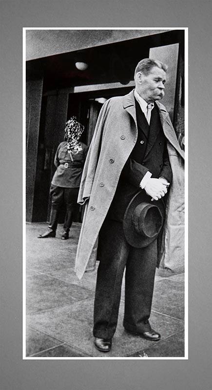 Photographed by M. Markov Grinberg-- Writer Maxim Gorky stands outside Red Square, Lenin's Tomb…
