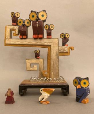 Gustave Baumann, Owl Painted Wood Sculpture, ca. 1950, Hand painted wood, 13 7/8 × 11 1/2 × 3 1…