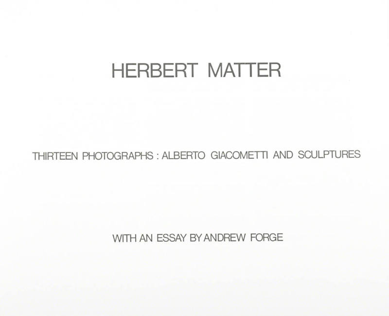 Title Page from the portfolio “Thirteen Photographs: Alberto Giacometti and Sculpture”