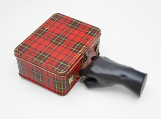Mildred Howard, Square Meal, 2001/2021, bronze and found object, 4 x 14 x 8 ¾ in. Collection of…