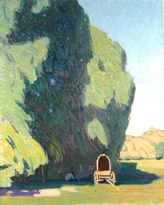 Untitled (trees with covered wagon)