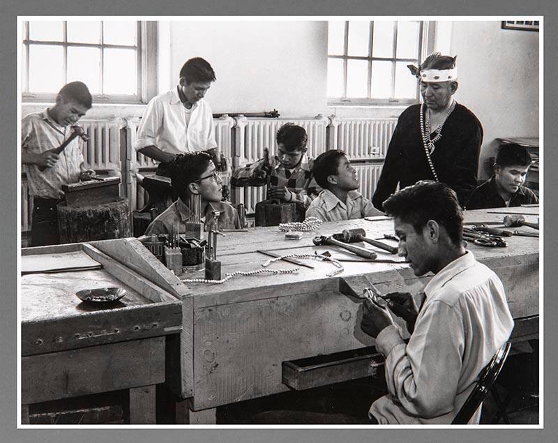 Ambrose Roanhorse with his Class at Fort Wingate Vocational School