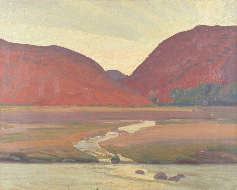 Untitled (river and magenta mountains)