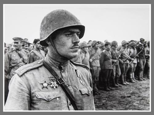 Decorated soldier with the troops