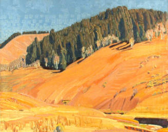 Untitled (landscape with hill and pine trees)