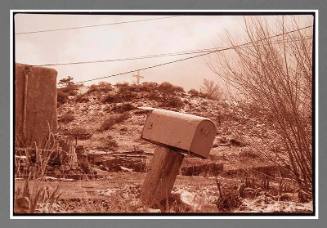 Untitled (Landscape with adobe, cross, and mailbox)