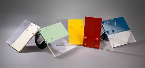 John Beech, Suite of five Rolling Painting Multiples, 2001, Plexiglas, enamel paint and casters…