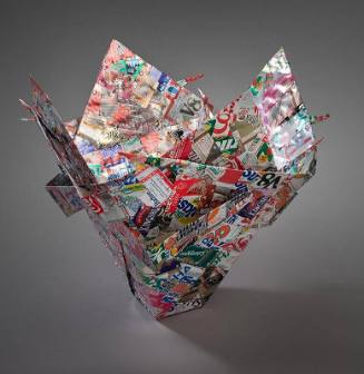 John Garrett, Big Beverage Bark Basket, circa 1995, recycled aluminum drink cans, aluminum flas…