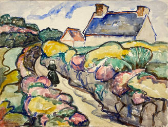 Untitled (Peasant Walking Towards a White and Blue House)