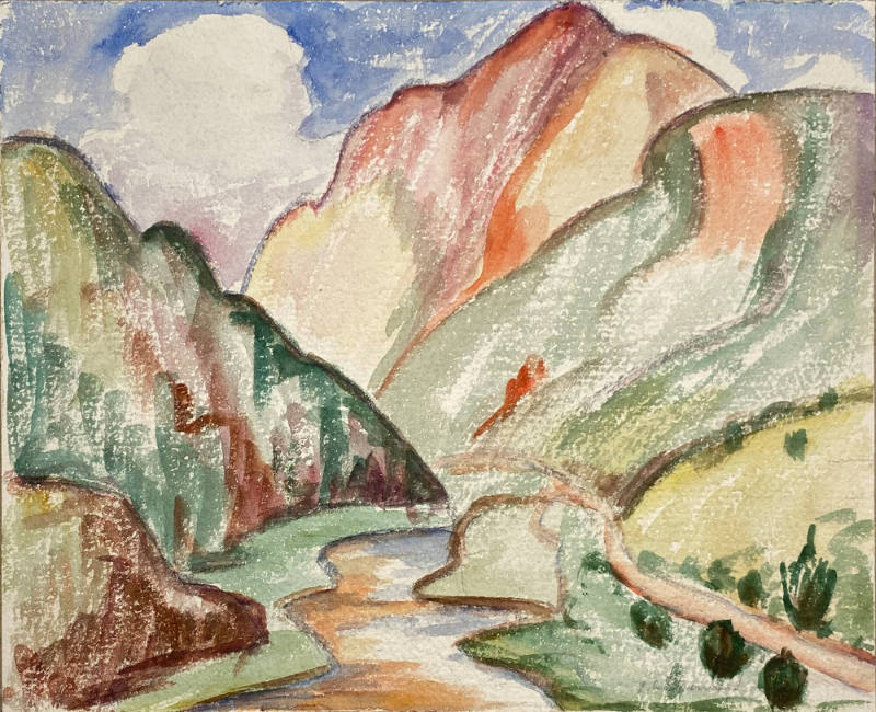 Untitled (Red and Yellow Mountain and a Path Along a River)