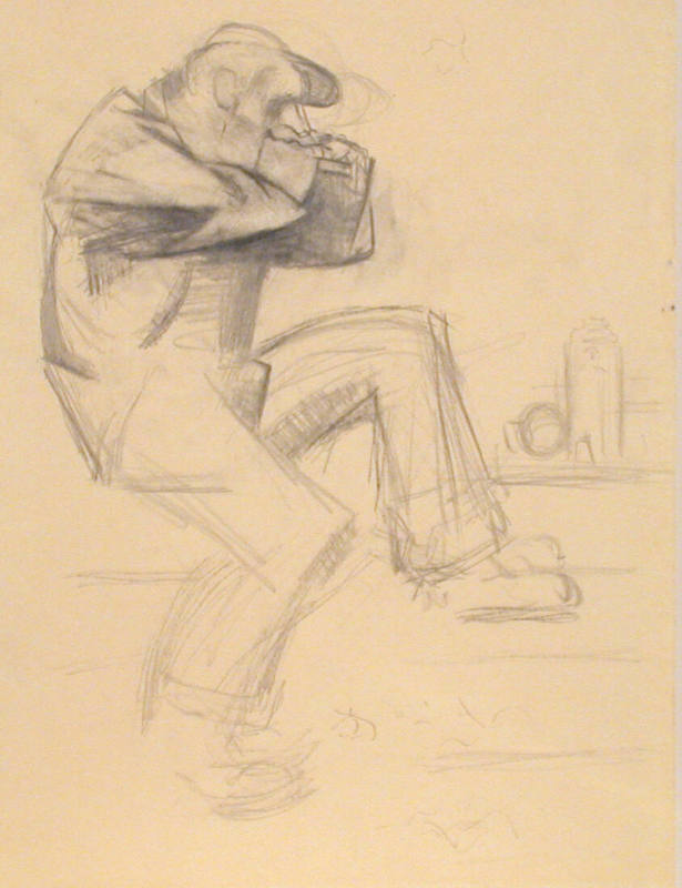 Untitled (Man seated holding head in profile)