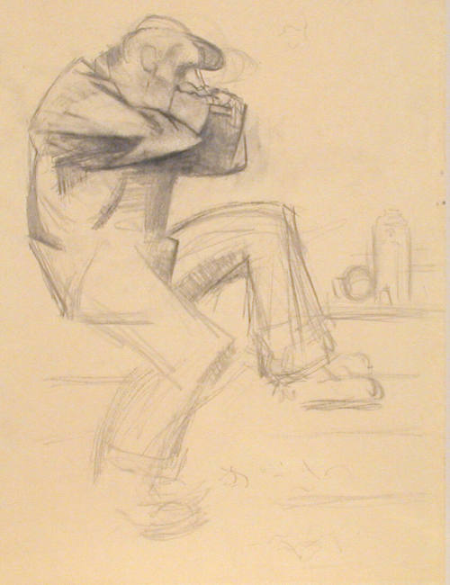 Untitled (Man seated holding head in profile)