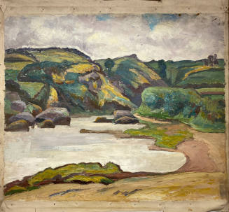 Untitled (Cove with Gray Water and Green Hills)