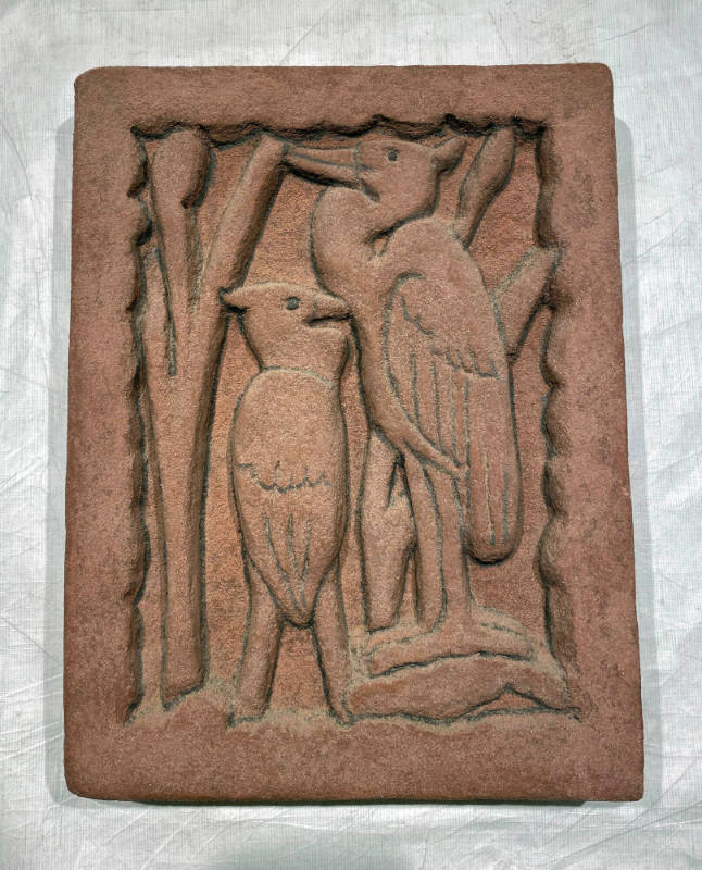 Eugenie F. Shonnard, Untitled Keenstone Relief (Two Cranes with Cattails), 1969, keenstone, 15 …