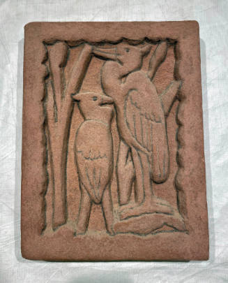 Eugenie F. Shonnard, Untitled Keenstone Relief (Two Cranes with Cattails), 1969, keenstone, 15 …