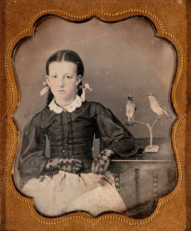 Untitled (Girl with two birds on a table)