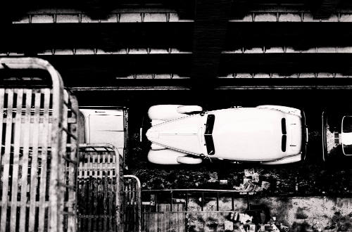 Untitled (Aerial View of Parked Car)