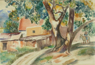Jozef G. Bakos, Santa Fe Scene with Man on Burro, circa 1940, watercolor, 9 1/2 x 12 in. Collec…
