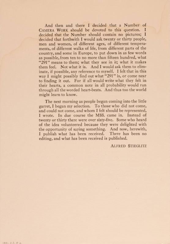 What is 291 "Alfred Stieglitz" (CWXLVII)
