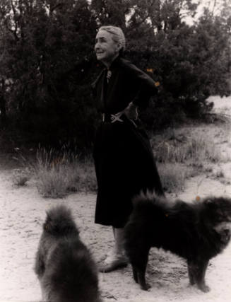 Untitled (O'Keeffe outdoors with two chows), New Mexico