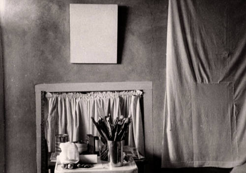 Untitled (Studio with blank canvas)