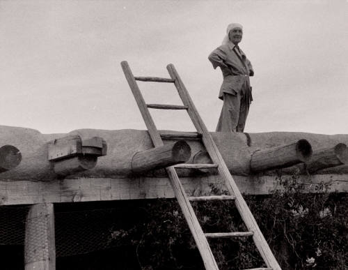 At the Ranch (O'Keeffe on Roof with Ladder)