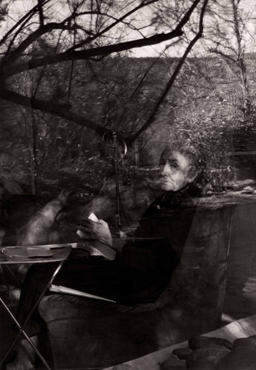 Untitled (O'Keeffe in chair with window reflections), New Mexico