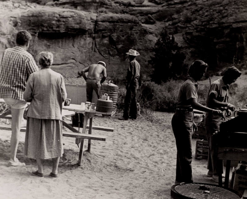 The Cooks Busy at Breakfast Cooking as the Party Hungrily Waits, Glen Canyon