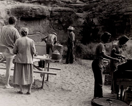 The Cooks Busy at Breakfast Cooking as the Party Hungrily Waits, Glen Canyon