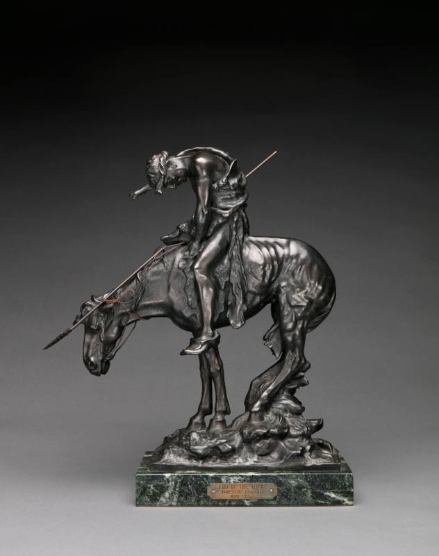 James Earle Fraser, End of the Trail, 1918., bronze, 14 1/2 × 13 1/2 × 6 1/2 in. Collection of …