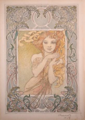 Eugenie Shonnard, Untitled (student drawing after Alphonse Mucha), 1907, pencil and watercolor,…
