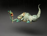 Gustave Baumann, Green Dragon, circa 1940, suede, leather, painted wood, red silk, cordage, met…