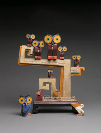 Gustave Baumann, Owl Painted Wood Sculpture, ca. 1950, Hand painted wood, 13 7/8 × 11 1/2 × 3 1…