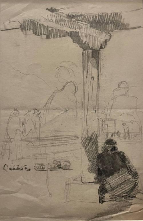 Indian Seated Against Corbel Post