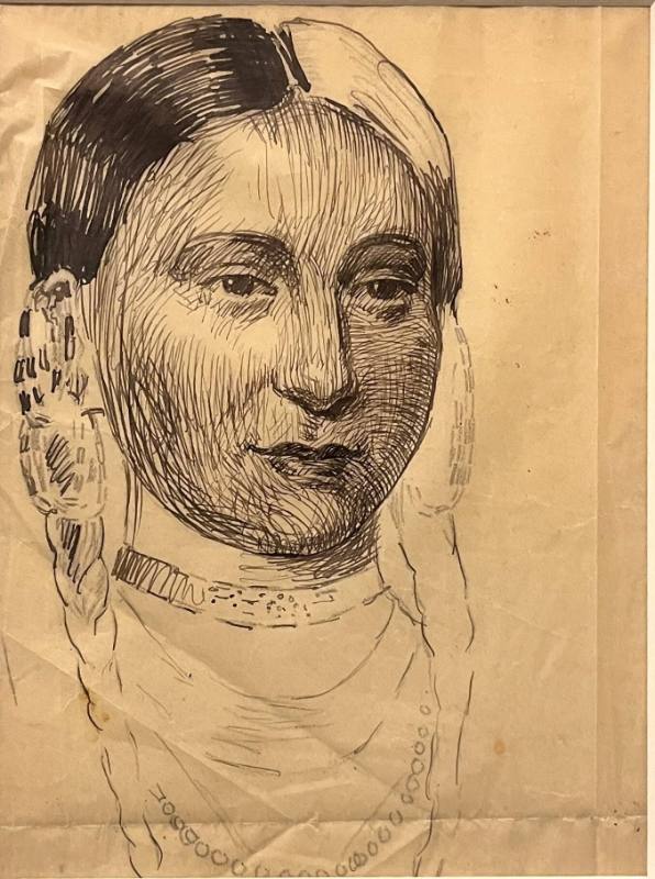 Indian Woman's Head with Braids