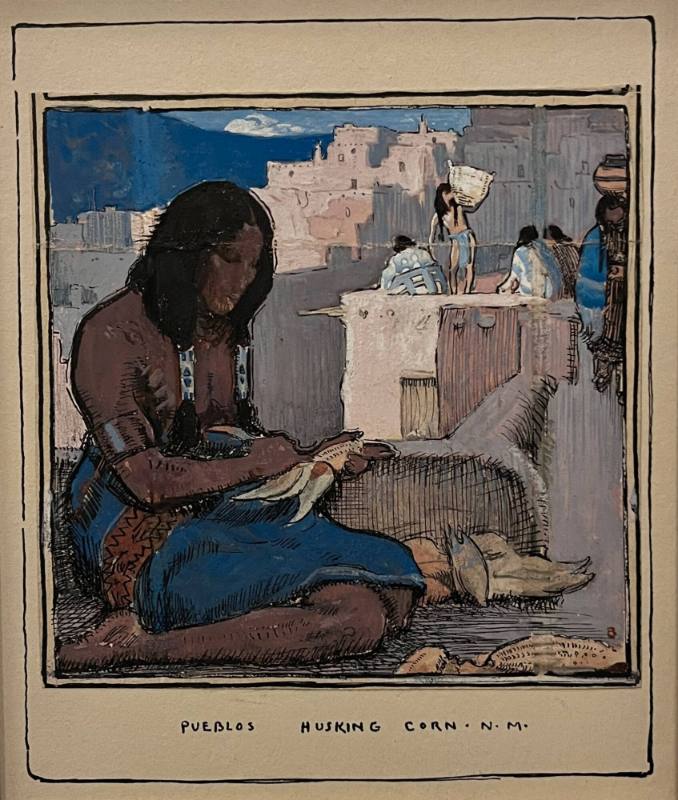 Pueblo Natives Husking Corn