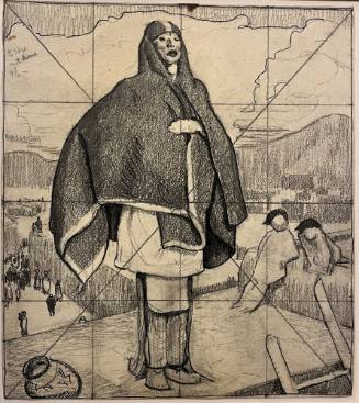 Female Pueblo Indian on Rooftop