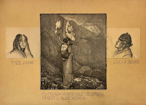 Taos Indian (left); Climbing the Greased Pole, Taos Fiesta ...