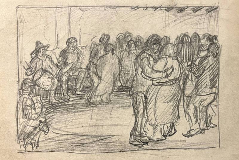 Interior dancing and drumming scene