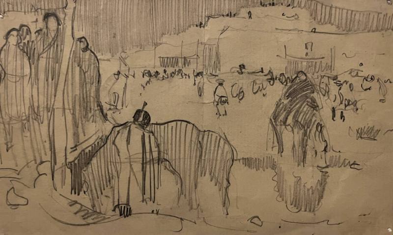 Pueblo Plaza with Many Figures