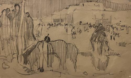 Pueblo Plaza with Many Figures